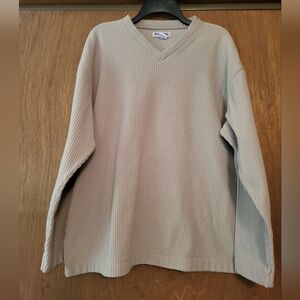 Badge Men's Beige V-Neck Ribbed Sweater, L